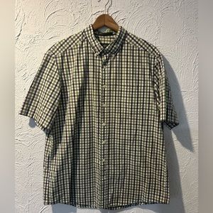 Men’s Eddie Bauer Short Sleeve Classic Fit Green and Brown Plaid Shirt Size XL